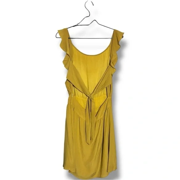 Ivy Chic Mustard Ruffle Sleeves Gathered Waist Cutout Tie Back Mini Dress - Picture 13 of 16